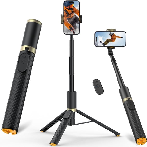 Trípode para teléfono y selfie stick con remoto, portátil, ligero para grabación de video y vlog, trípode extensible para viajes compatible con y , negro, 62"