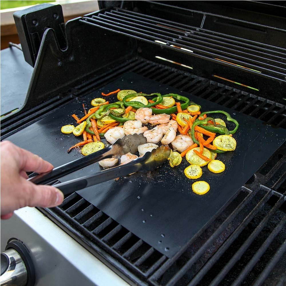 Works on Electric Grill Gas Charcoal 15.75 x 13 inches Black BBQ Grill Mat Set of 3 Non Stick BBQ /& Baking Mats Reusable and Easy to Clean Barbecue Fish Vegetable Smoking Accessories