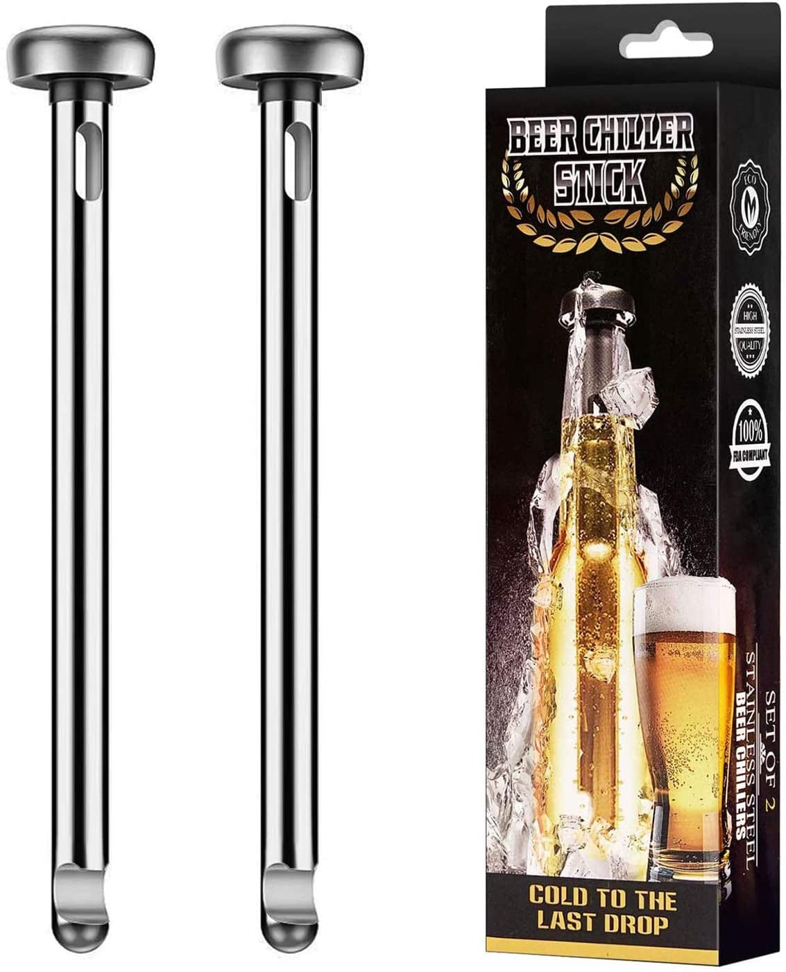 2 PCS Stainless Steel Instant Beer Chiller Sticks Beverage Wine Cooler Cooling Sticks for Rapid Chilling And Keeping Beer Beverage Cold 