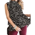 thumbnail image 3 of Camisa de mujer con cuello de muñeca, manga corta, top con estampado de puntos, camiseta informal, negro, L Sweethay AP001622-03, 3 of 7