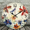 thumbnail image 2 of Chilfamy 10 Inch Round Wooden Wall Clock Flowers Dragonflies Watercolor 10x10in, 2 of 8