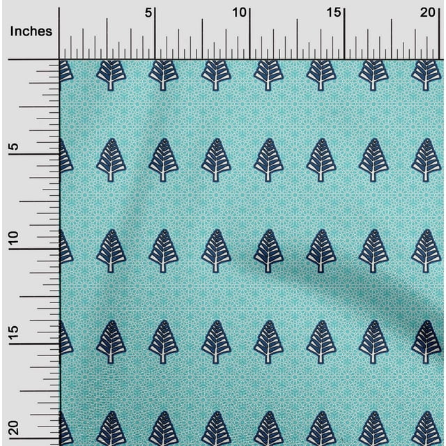 oneOone Viscose Jersey Turquoise Blue Fabric Tree & Geometric Block Sewing Craft Projects Fabric Prints By Yard 60 Inch Wide