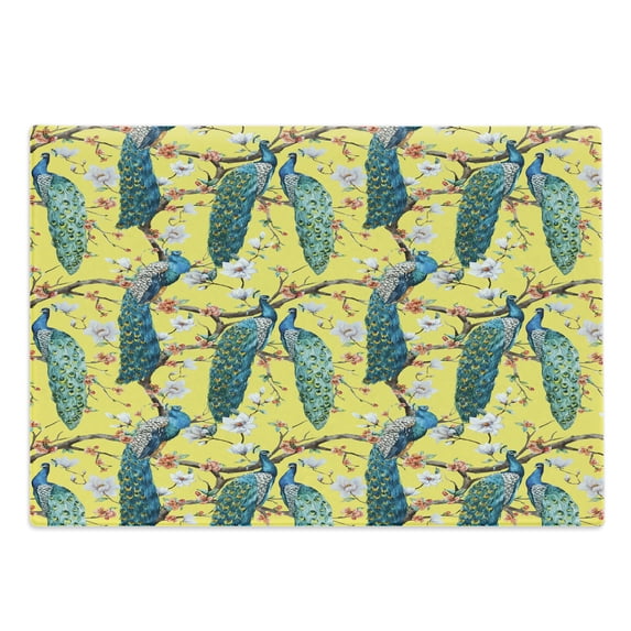 Colorful Cutting Board, Watercolor Style Peacocks and Long Tails on Flowered Branches, Decorative Tempered Glass Cutting and Serving Board, in 3 Sizes, by Ambesonne