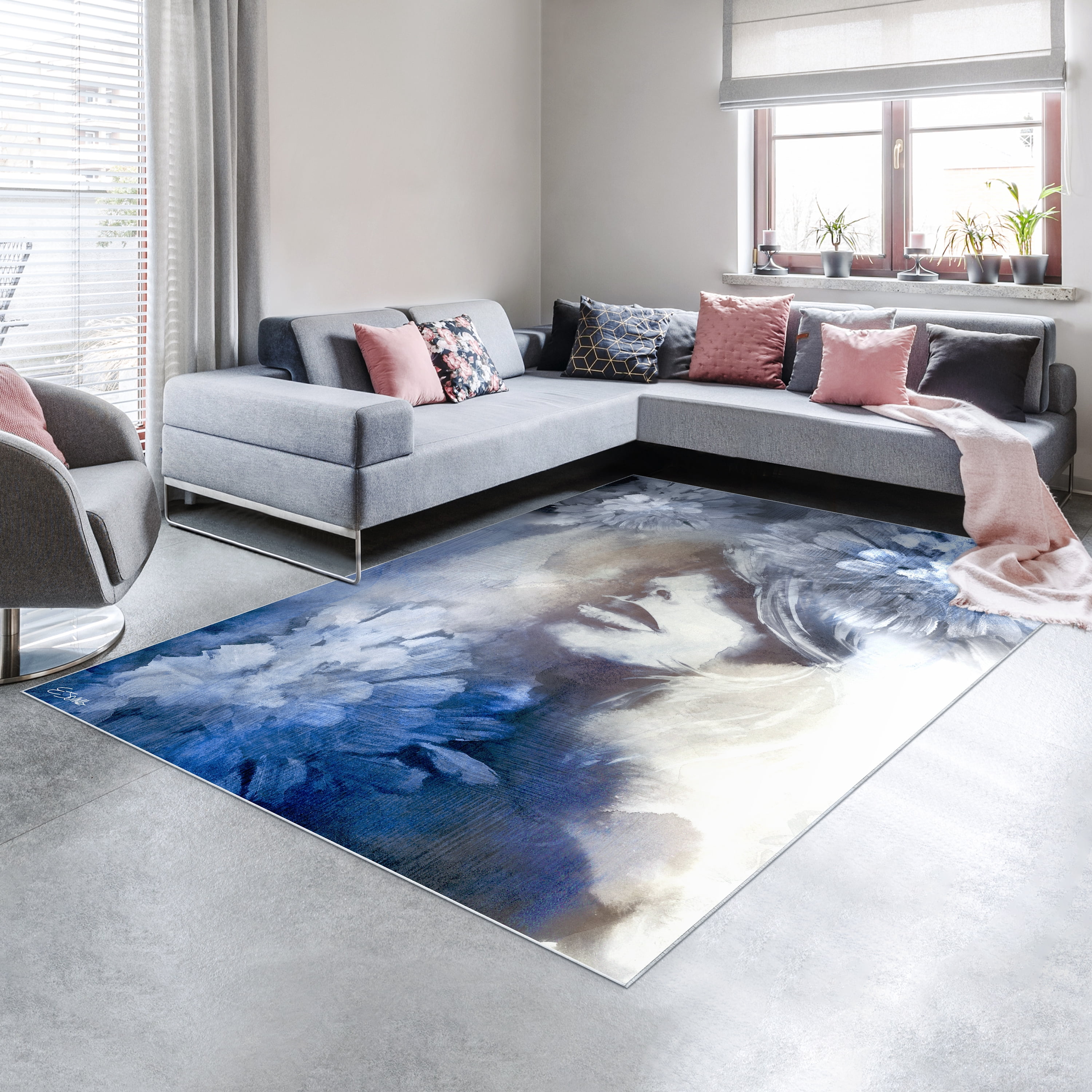 Frosted Glass Washable Abstract Art Area Rug size 8'x10', Power-loomed, Heavenly Softness with Non-Slipping Backing