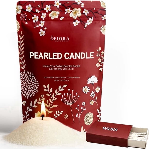 Fiora Naturals Pearled Candle Sand with Wicks – 1 Lb Sand Wax Beads & 20 Cotton Wicks – DIY Refillable Candle Making Kit, Long-Lasting, Smoke-Free, Clean Burning Snow Candles