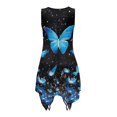 thumbnail image 4 of HELLHERO Asymmetric Hem Midi Dress, Blue Butterfly Flower Print Side Pockets Ladies Irregular Hem Midi Dress, Pleated Sleeveless Sleeveless Sundress for Party, 4 of 8