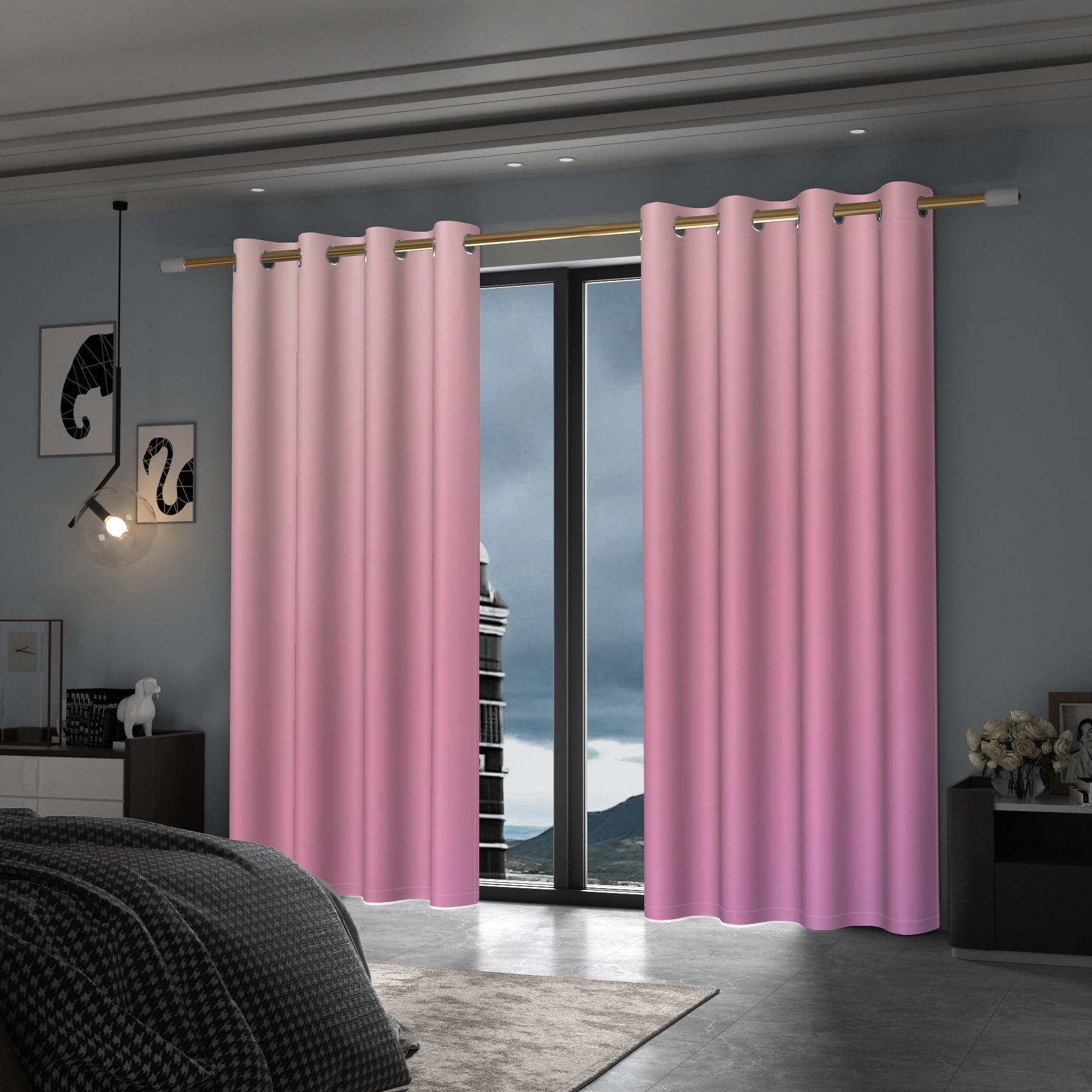 Lfeey Pink Gradient Curtains for Girl Room Grommet Curtains, 52x63 Inches, 2 Panels