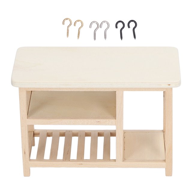 Mesa de almacenamiento para casa de muñecas a escala 1:12, mesa de muebles de casa de muñecas en miniatura de madera sin pintar