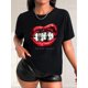 thumbnail image 1 of Camiseta De Mujer Camisetas Femeninas Verano Estampado De Ropa Casual Con Cuello RedondoBlack Women's Casual Fashion Top with "Person Hidden in Mouth" Print, Round Neck, Short Sleeve T-ShirtFather's, 1 of 7