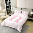thumbnail image 2 of 100% Cotton Initial Letter H Duvet Cover,Princess Style Pink Bowknot Girly Romantic Bedding Set Adults,Dreamy Bow Love Hearts Kawaii Pink Comforter Cover(No Filler),King Size, 2 of 6