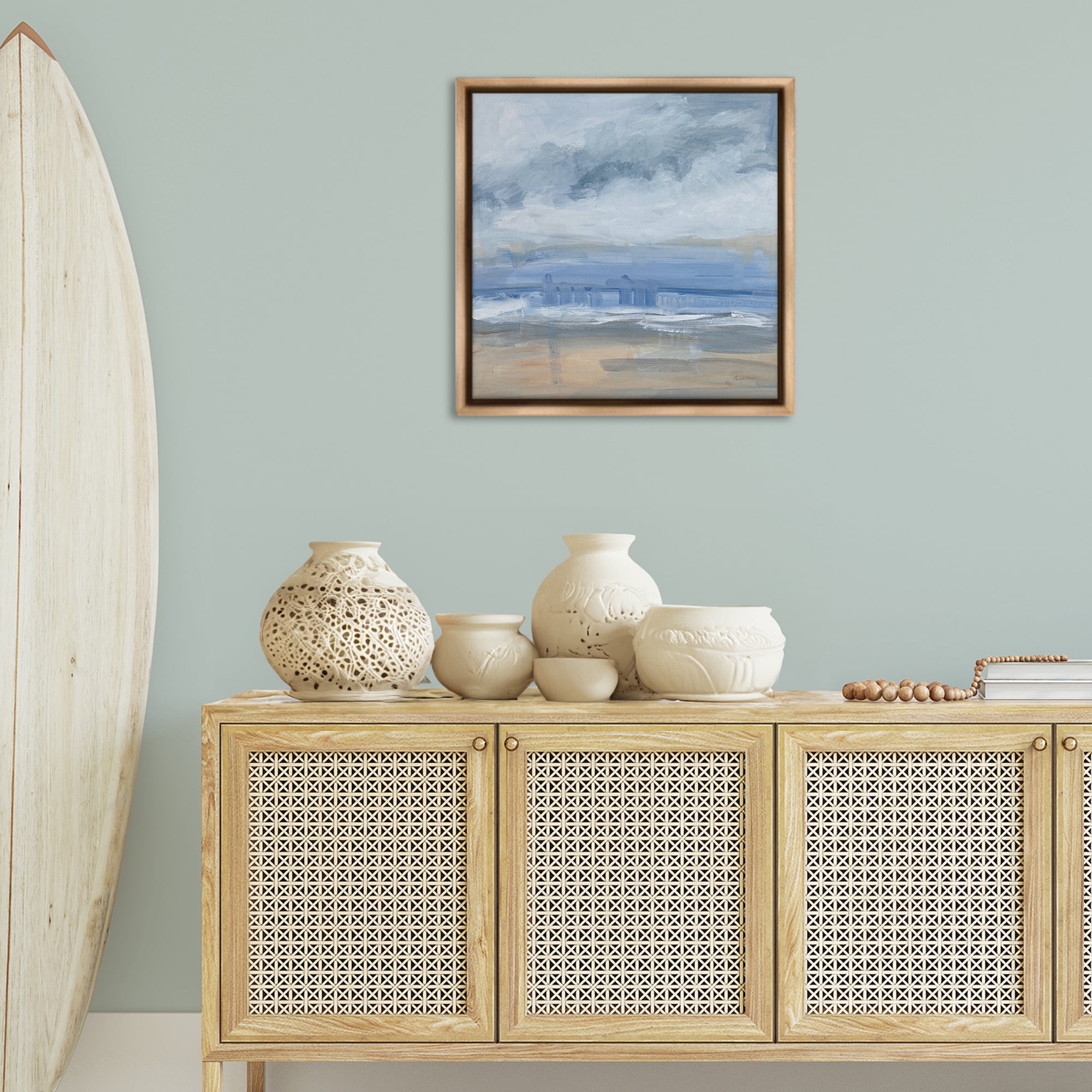 Stupell Industries Abstract Beach Scenery Coastal Painting Brown Floater Framed Canvas Art Print Wall Art, 25 x 25