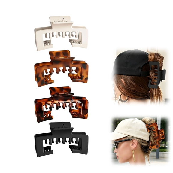 4Pcs Claw Clips for Baseball Caps, Strong Non-Slip Square Design Hair Clip for Hat Women, Mixed Color for Thick & Fine Hair, Hair Accessory Gifts – Hat-Friendly, Messy Bun & Ponytail
