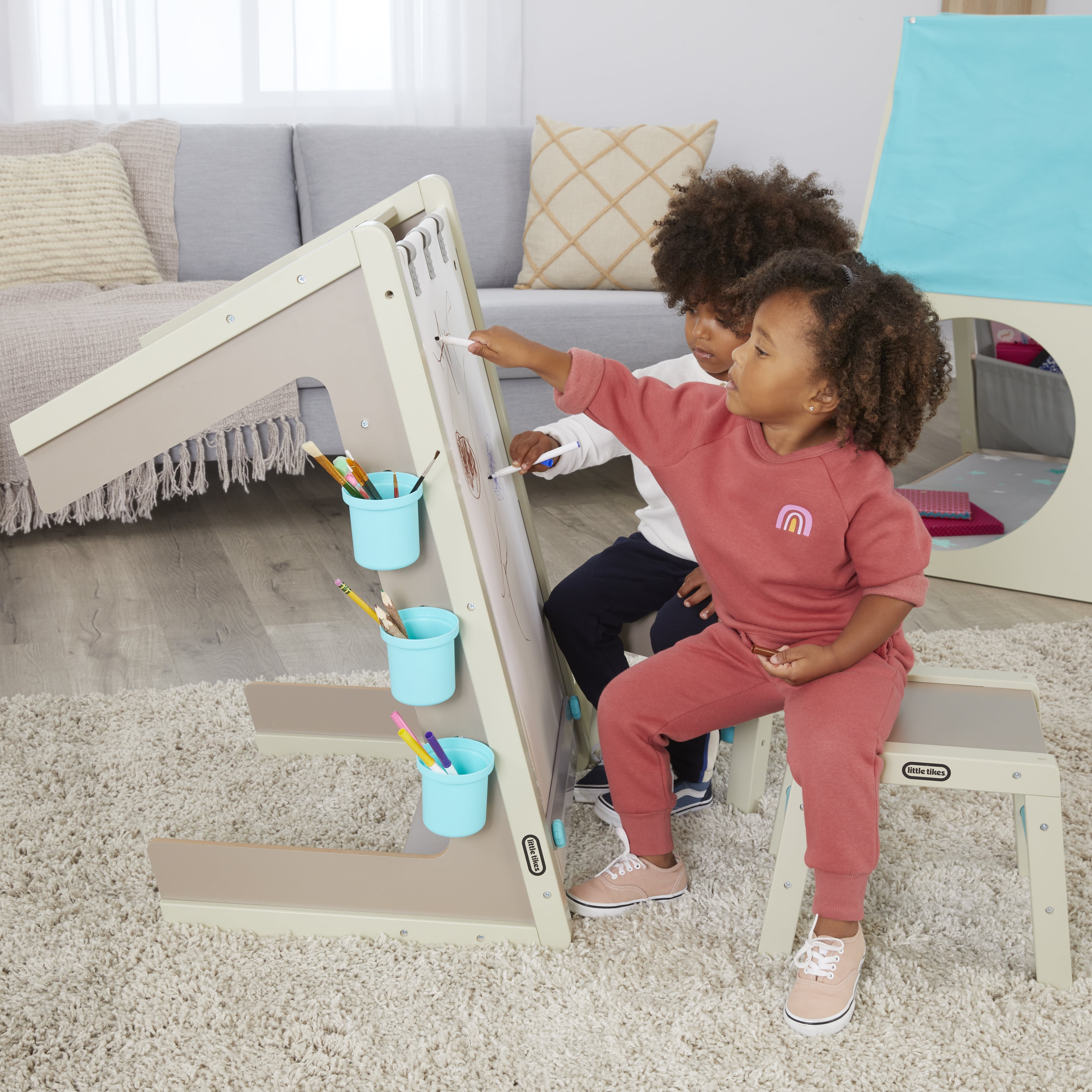 American Trails White and Maple 3-Piece Easel Kids Table and Chair Set  560-31 - The Home Depot