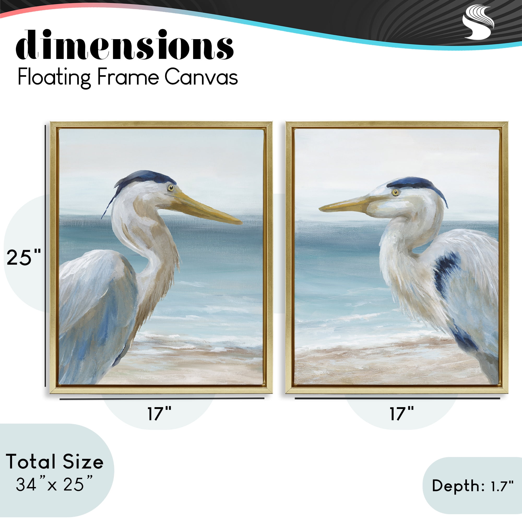 Stupell Industries Tranquil Gaze Herons 2 Piece Gold Framed Floater Canvas Set, design by Nan