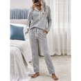 thumbnail image 4 of Mujeres pijamas set V Masajeadores de cuello turn Abrigos plumas collar color puro cordón único breasted pijamas gris M, 4 of 7