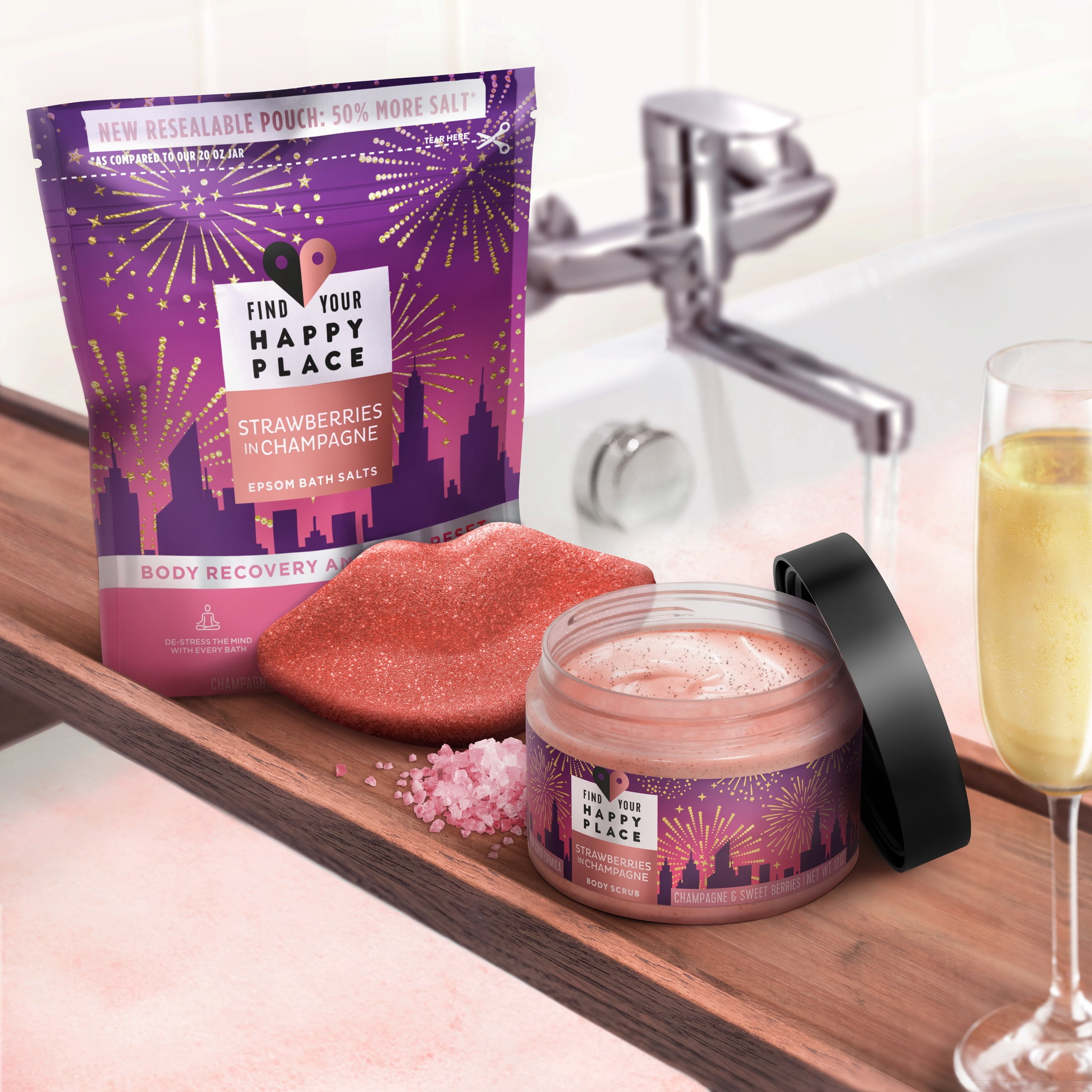 Find Your Happy Place Foaming Bath Bomb Strawberries in Champagne Sweet Berries and Champagne 4.6 oz