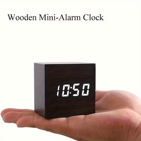 Mini Wooden Alarm Clock Voice Activated Digital Desktop Clock with 3 Alarms Adjustable Light USB