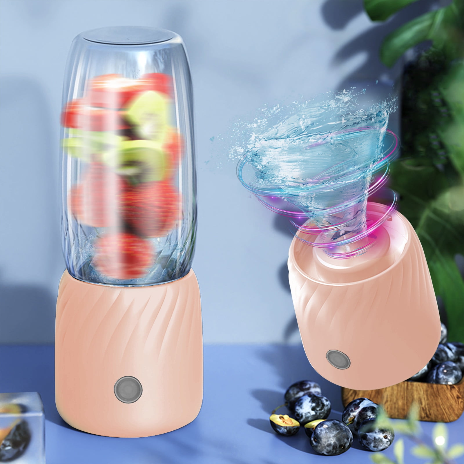 Portable USB Rechargeable Mini Juicer Blender 350ml Pink 6 Blades For Shakes And Fruit Juice