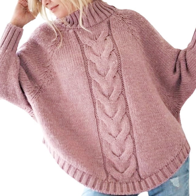 Women's Turtleneck Batwing Sleeve Knit Pullover Sweater Loose Oversized Coat