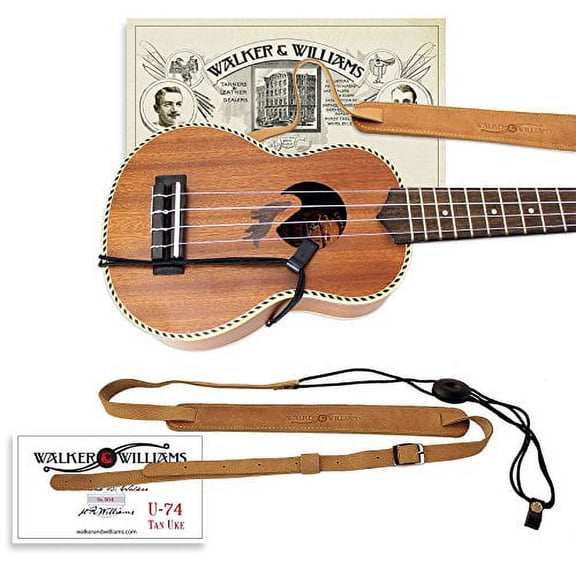 Walker & Williams U-74 Soft Leather Ukulele Strap Adjustable for Most Soprano Ukes