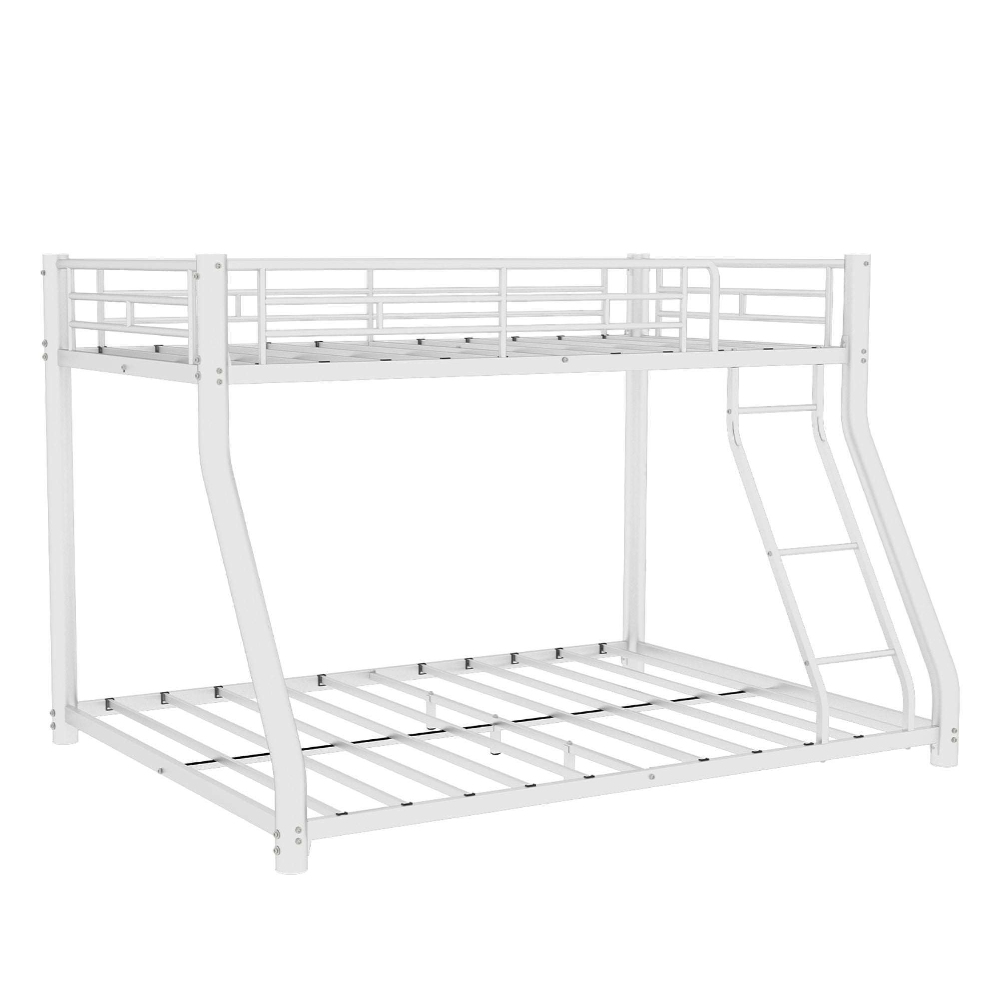 Twin over Full Size Bunk Bed with Ladder and Full-Length Guardrail, Heavy Duty Metal Bunk Bedframe for Teens Adults, Noise Free