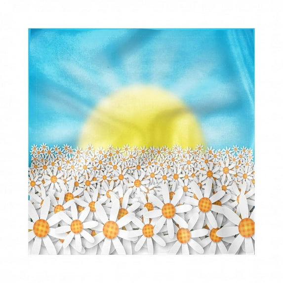 Flower Landscapes Decorative Napkins Set of 4, Spring Flowers Burgeoning with the Sun on the Background, Silky Satin Fabric for Brunch Dinner Party, 12", Sky Blue and Multicolor, by Ambesonne