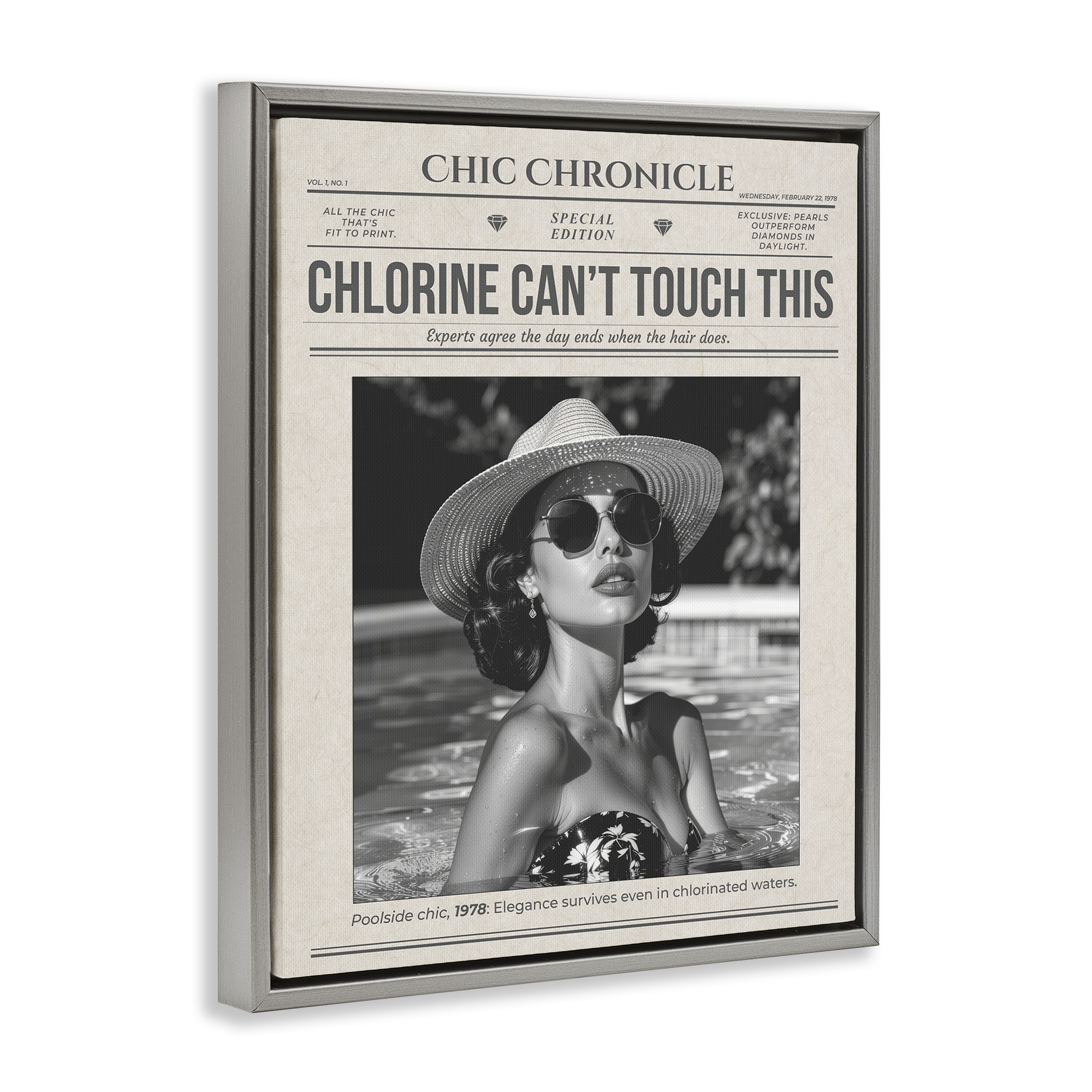 Chic Chronical Vintage Magazine Gray Framed Floater Canvas Wall Art, design by A Barefoot Stylist