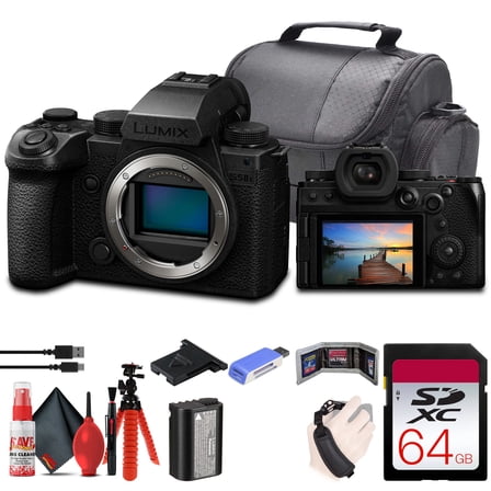 Panasonic Lumix S5 IIX Mirrorless Camera (DC-S5M2XBODY)   64GB Memory Card   Card Reader   Case   Flex Tripod   Cleaning Kit   Memory Wallet   Hand Strap