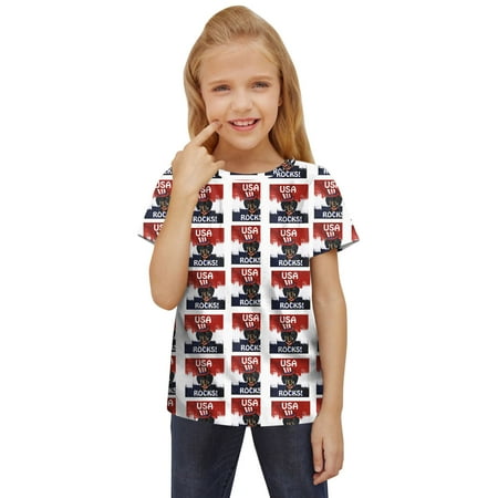 

Toddler Girls T-Shirt Tops Kids Unisex Spring Summer Fashion Daily Indoor Outdoor Print Short Sleeve American Independence Day Clothes