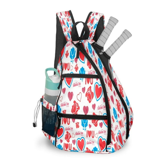 Pickleball Bag with Padded Back, Valentine's Day Multi-Compartment Paddle Backpack, Lightweight Nylon Sports Bag for Men & Women