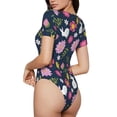 thumbnail image 3 of Naloa Floral Rabbit Women's Short-Sleeved Onesie, One-Piece Swimsuit for Parties, dates, clubs - Small, 3 of 9
