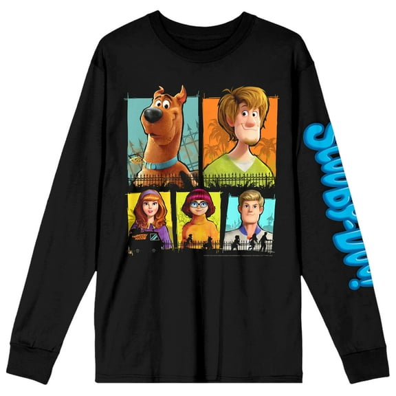 Scoob! Movie (2020) Grunge Characters Women's Black Long Sleeve Crew Neck Tee-Large