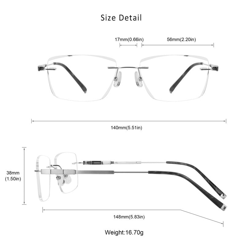 LifeArt Blue Light Blocking Glasses,Computer Reading Glasses,Titanium Rimless Frame,Stylish for Men&Women(Silver,+3.00 Magnification)