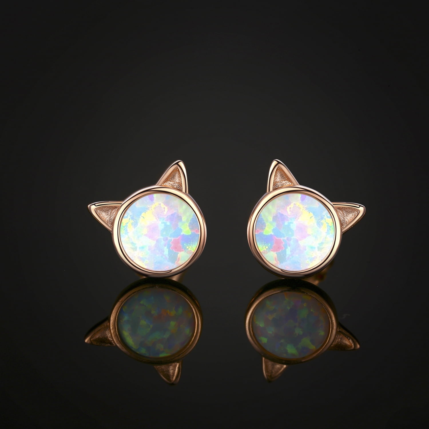 Cuoka Cat Earrings 925 Sterling Silver Opal Stud Earrings Valentines Day Gifts for Wife Women Mom 18K Rose Gold Plated Hypoallergenic Birthday Jewelry for Sensitive Ears