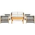 thumbnail image 4 of Gymax 4PCS Acacia Wood Outdoor Patio Furniture Conversation Set W/ White Cushions, 4 of 9