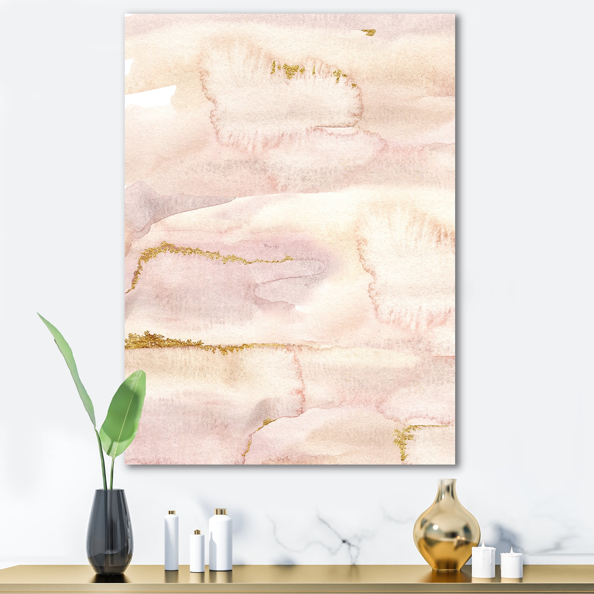 Pastel Abstract With Beige Pink and Yelllow Spots 8 in x 12 in Painting Canvas Art Print, by Designart