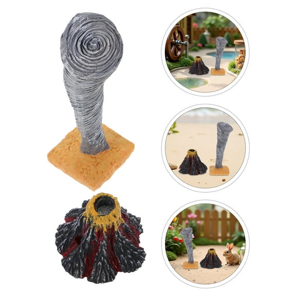 Luxshiny 2Pcs Realistic Volcano Eruption Model and Tornado Resin Ornament Natural Disaster Decoration for Home