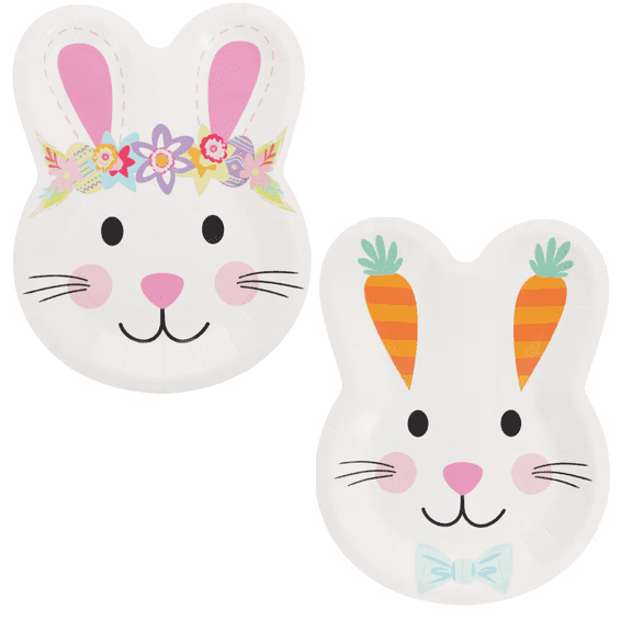 Easter Bunny Paper Plates Set of 2 Packs – 20PCS Total, 8x10 Inch Disposable Bunny Shaped Plates with Orange Carrot Ears & Pink Ears, Cute Easter Party Supplies for  Spring Celebration