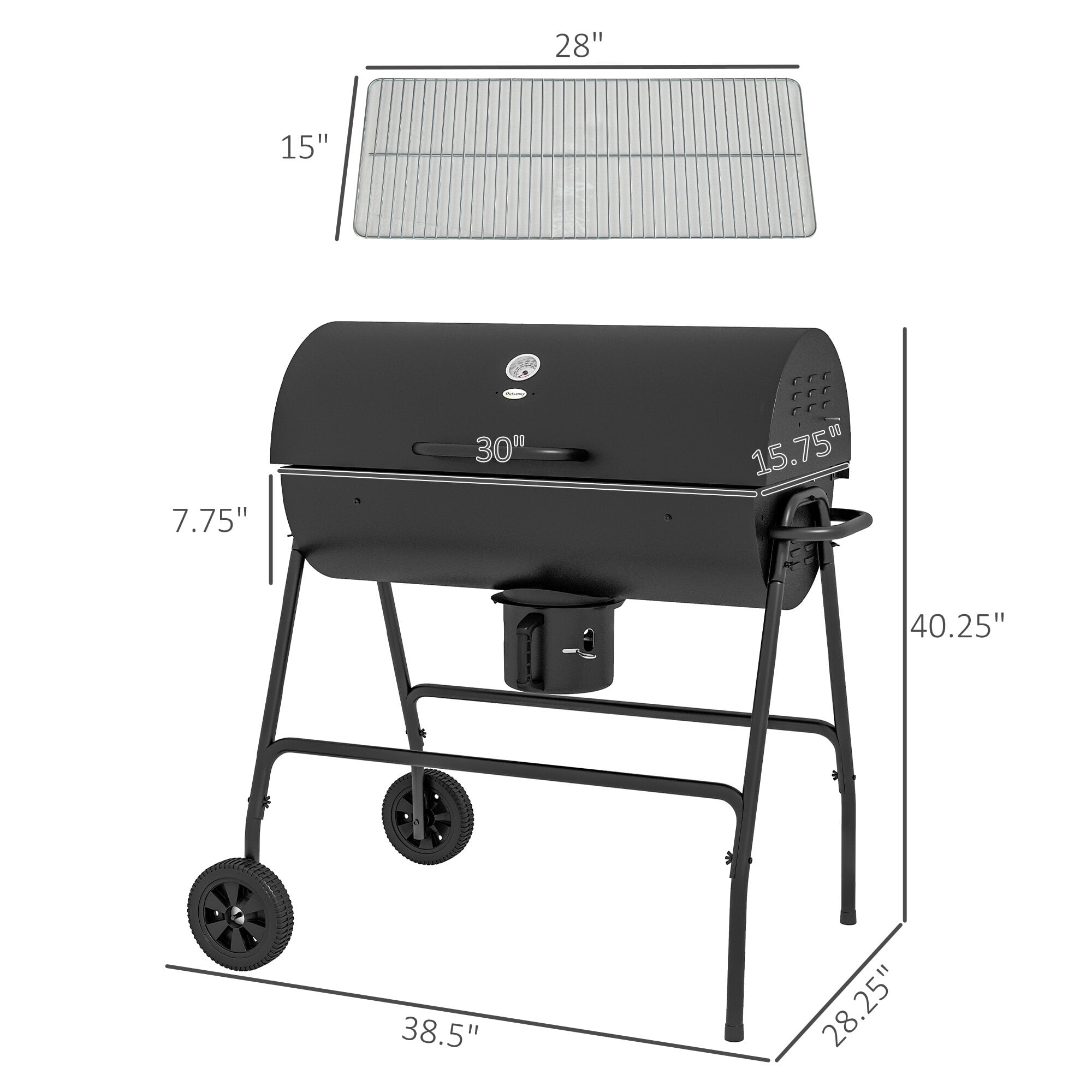 Outdoor Grill, Barrel Charcoal BBQ Grill with 420 sq.in. Cooking Area, Outdoor Barbecue with Wheels, Ash Catcher and Built-in Thermometer for Patio Picnic, Backyard Party, Black, Black BBQ Grill