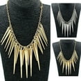 thumbnail image 3 of AYYUFE Women's Multilayer Spike Rivet Tassels Chain Bib Statement Necklace Punk, 3 of 5
