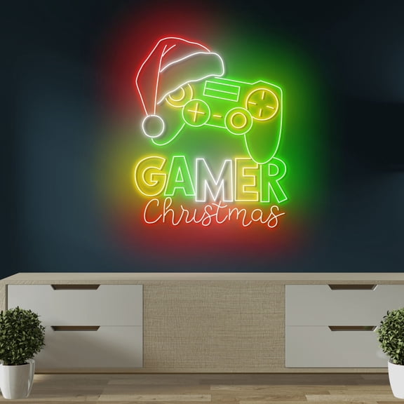 Craftnamesign Gamer Christmas Neon Light Wall Art, Game Controller Christmas LED Light Decor
