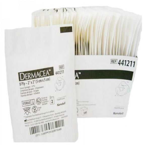 Dermacea Gauze Sponge - 2 Inches x 2 Inches, 8-Ply, White, Sterile, 100 Count