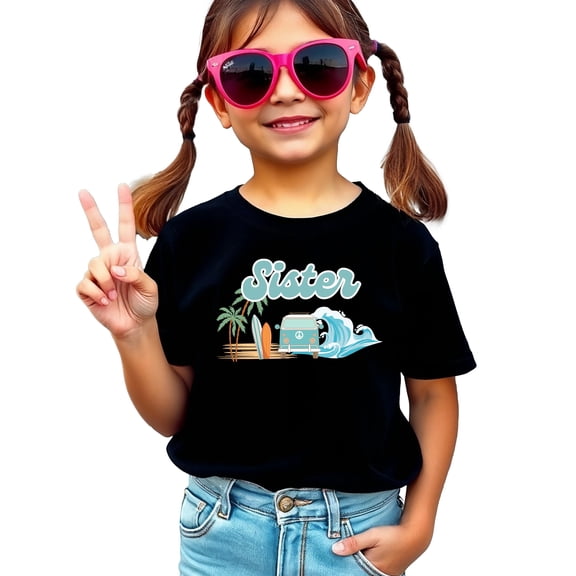 The Big One Surf Theme Matching Family Birthday Shirt for Sister -Sold Individually Black Shirt 3T