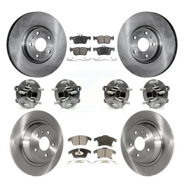 Transit Auto Front Rear Hub Bearings Assembly Disc Brake Rotors and Semi-Metallic Pads Kit (10Pc) for Car Ford Fusion - Left Right Side (Driver Passenger) KBB-109000
