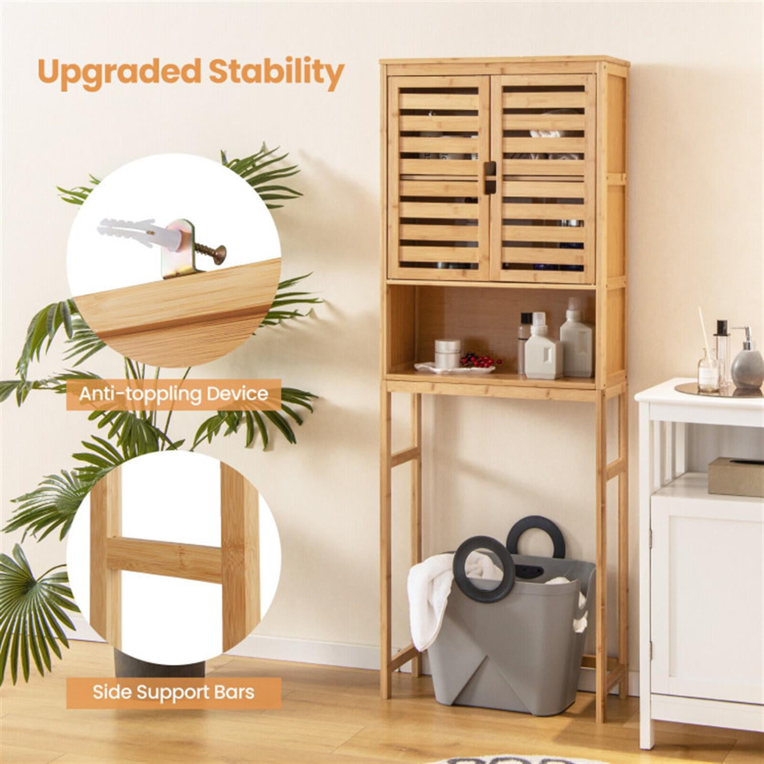 Demi Bonn Bamboo Over The Toilet Storage Cabinet, Tall Bathroom Cabinet Organizer with Cupboard and Adjustable Shelves for Laundry Room, Balcony, Natural