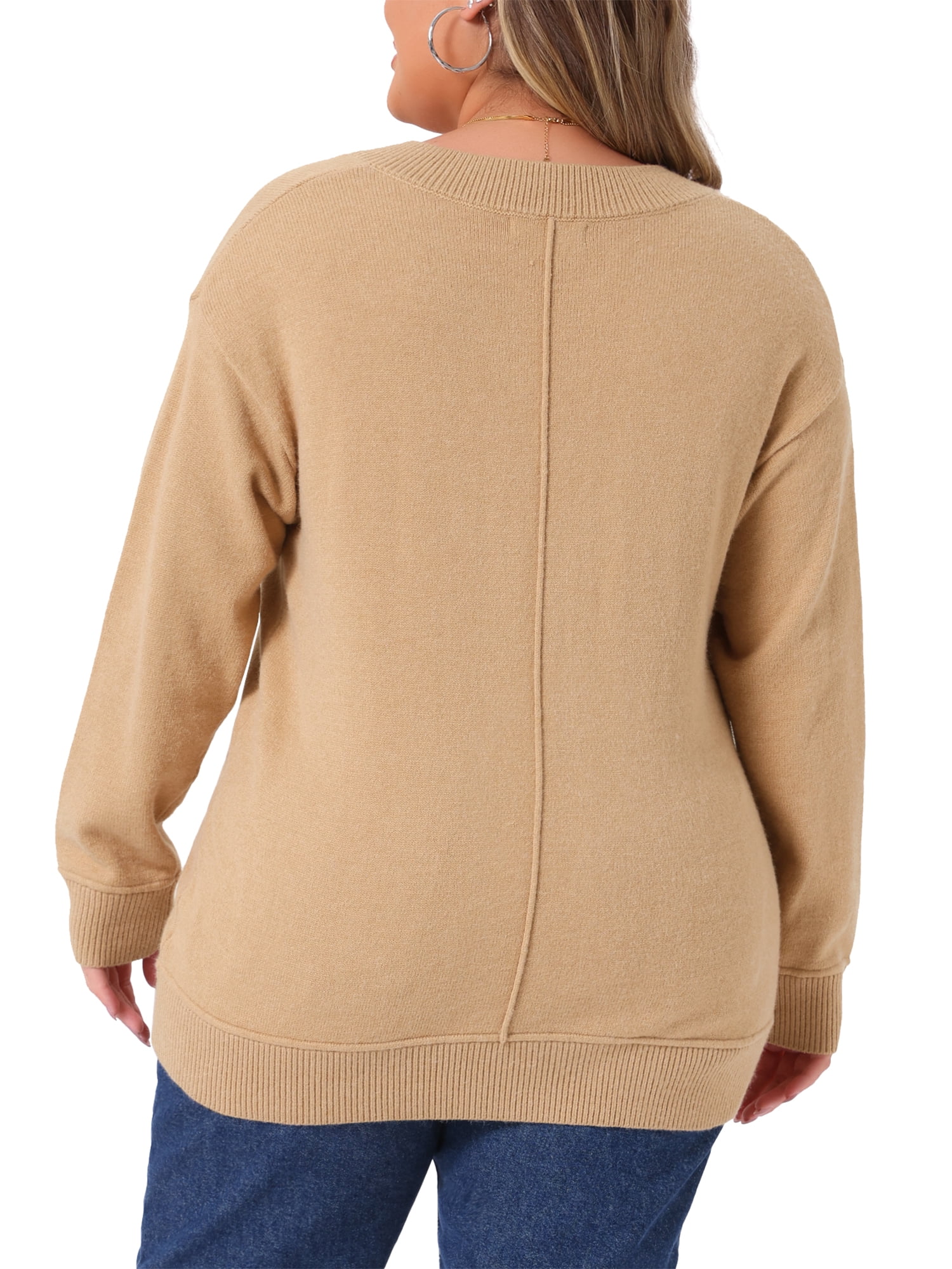 DARING DIVA Plus Size Long Sleeve V Neck Knit Pullover Sweater 2X Khaki