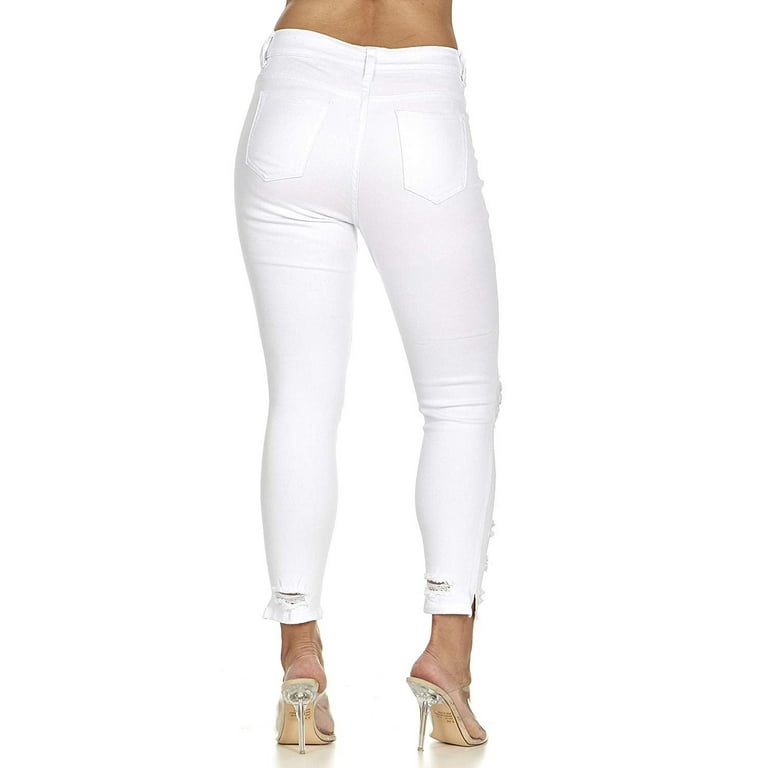 Cute Teen Girl High Waisted Cute Ripped Fray Distressed Fit Skinny Jeans White Wash Plus Size 14 Walmart