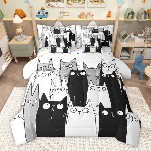 Castle Fairy Preppy Child Animal Cats Twin Bedding Sets,Cartoon Pet Bedding Comforter Set