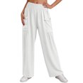 thumbnail image 2 of Womens Baggy Wide Leg Palazzo Pants Summer Casual Boho Smocked High Waist Lounge Trousers Beach Travel Vacation Pants 2XL, 2 of 5