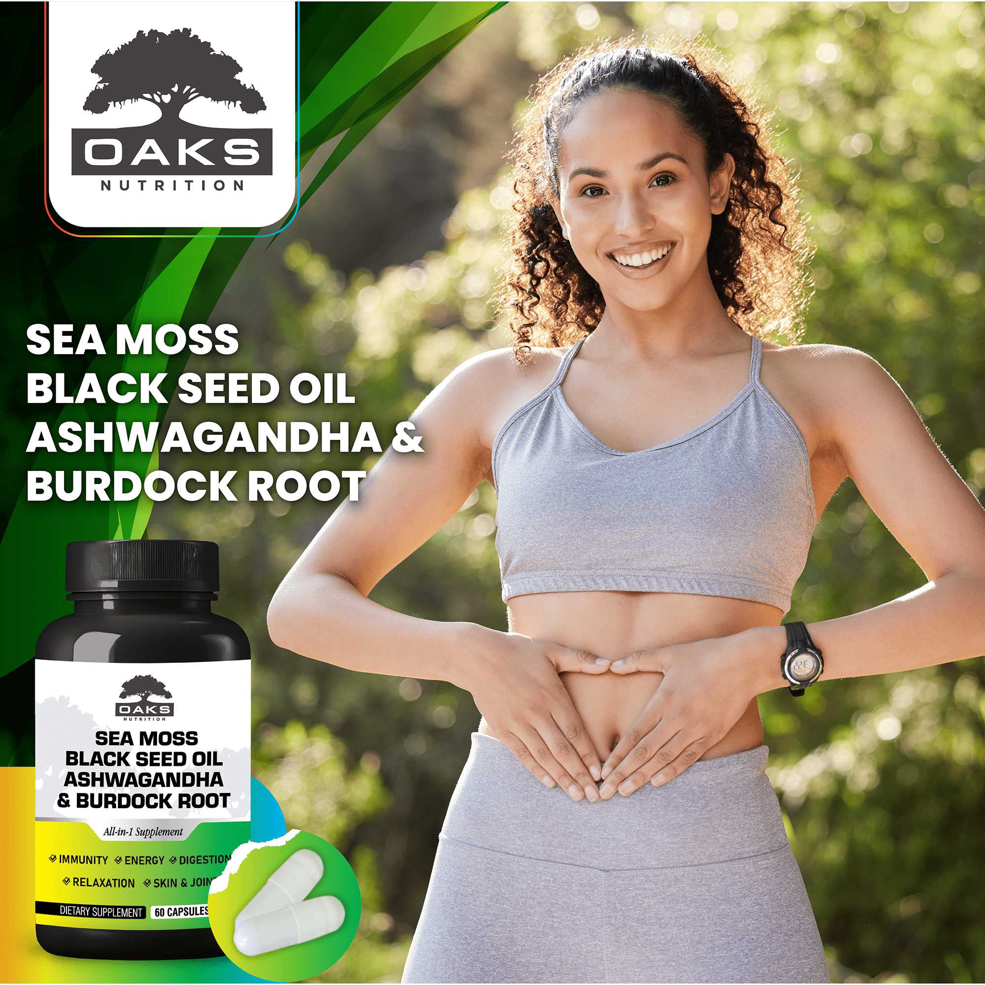 Oaks Nutrition Superfood Sea Moss, Black Seed Oil & Ashwagandha Antioxidant Multivitamin
